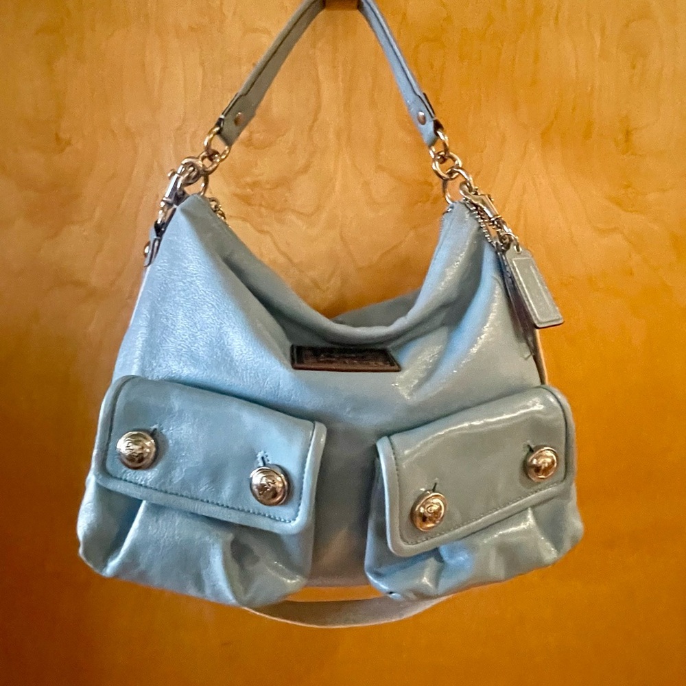 Coach Poppy Sky Blue Leather Shoulder Bag - Picture 3 of 14